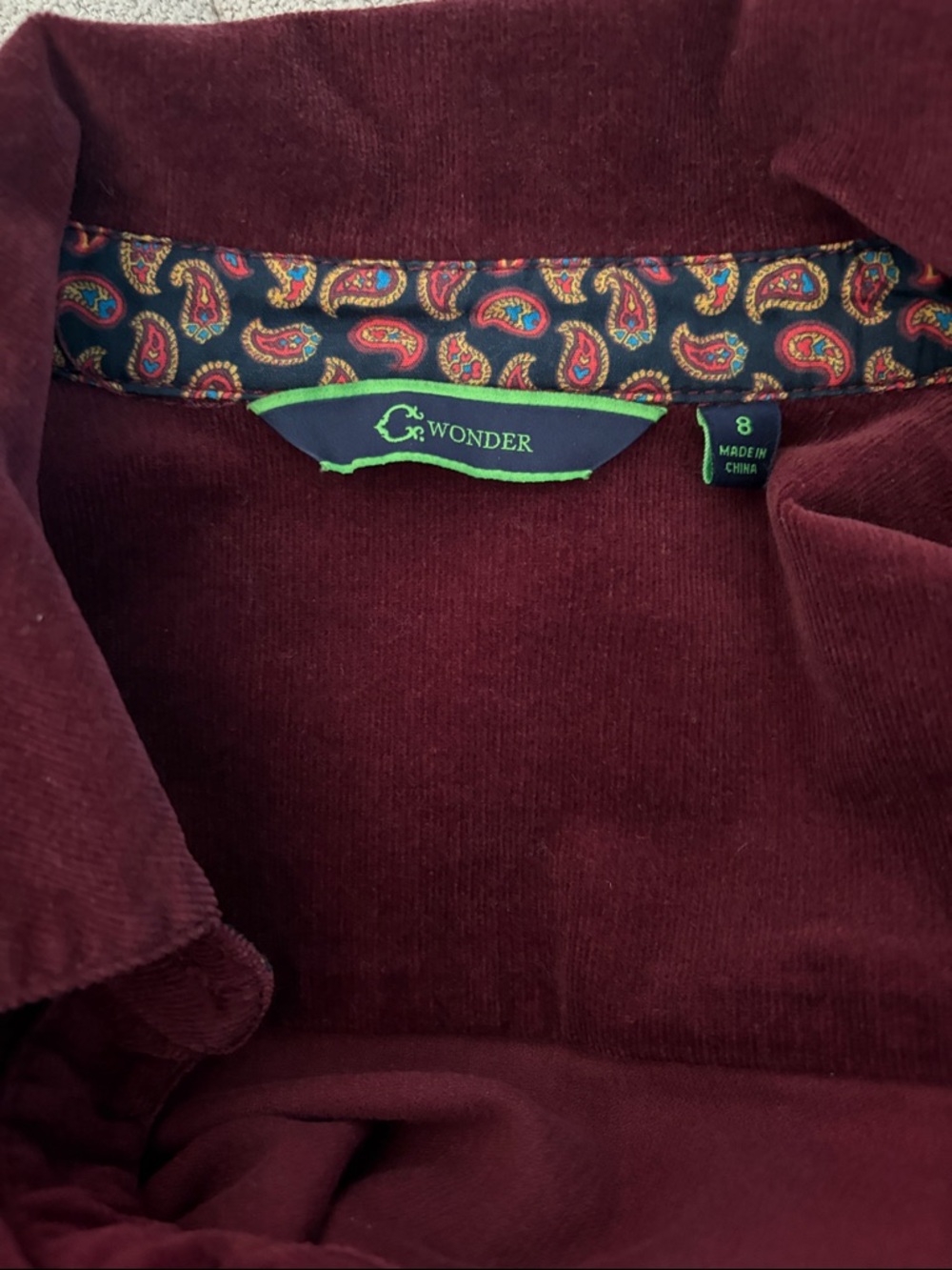 C. Wonder Long-Sleeve Corduroy Shirt Dress in Burgundy Size 8 - Picture 4 of 4